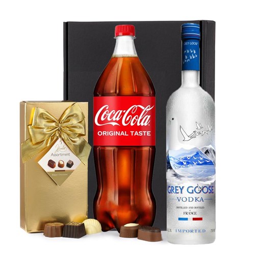 Grey Goose Vodka with Coca-Cola & Chocolates Gift Box | Spirit Mixer Set